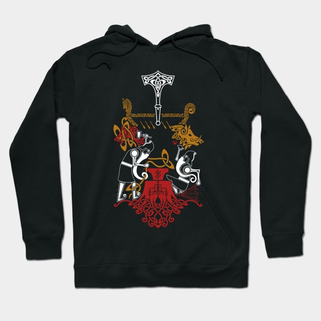 Brokkr and Sindri Dwarven Blacksmiths Norse Mythology Hoodie by Art of Arklin